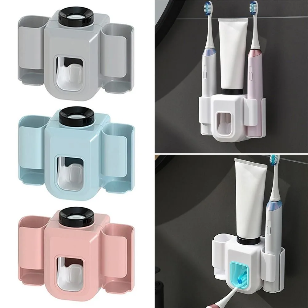 Automatic Toothpaste Dispenser Dust-proof Toothbrush Holder Wall Mount Stand Bathroom Accessories Set Squeezer