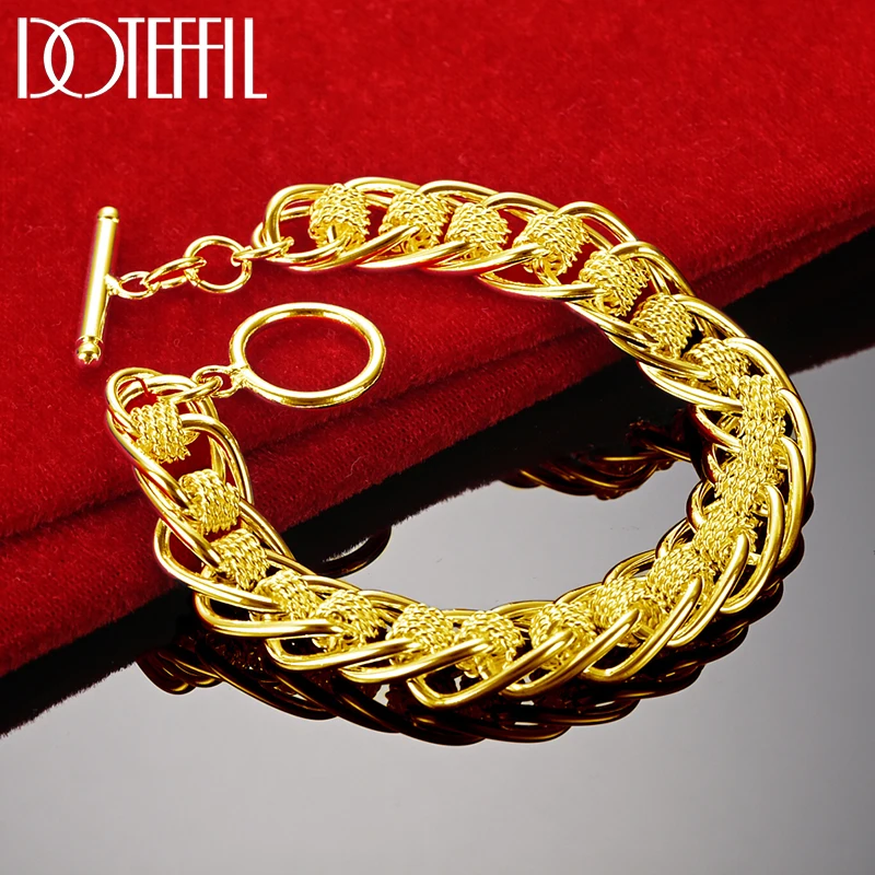 DOTEFFIL 18K Gold 925 Sterling Silver Lady Bracelet Many Circle Charm Bracelets Jewelry for Women Men Wholesale Wedding Gift