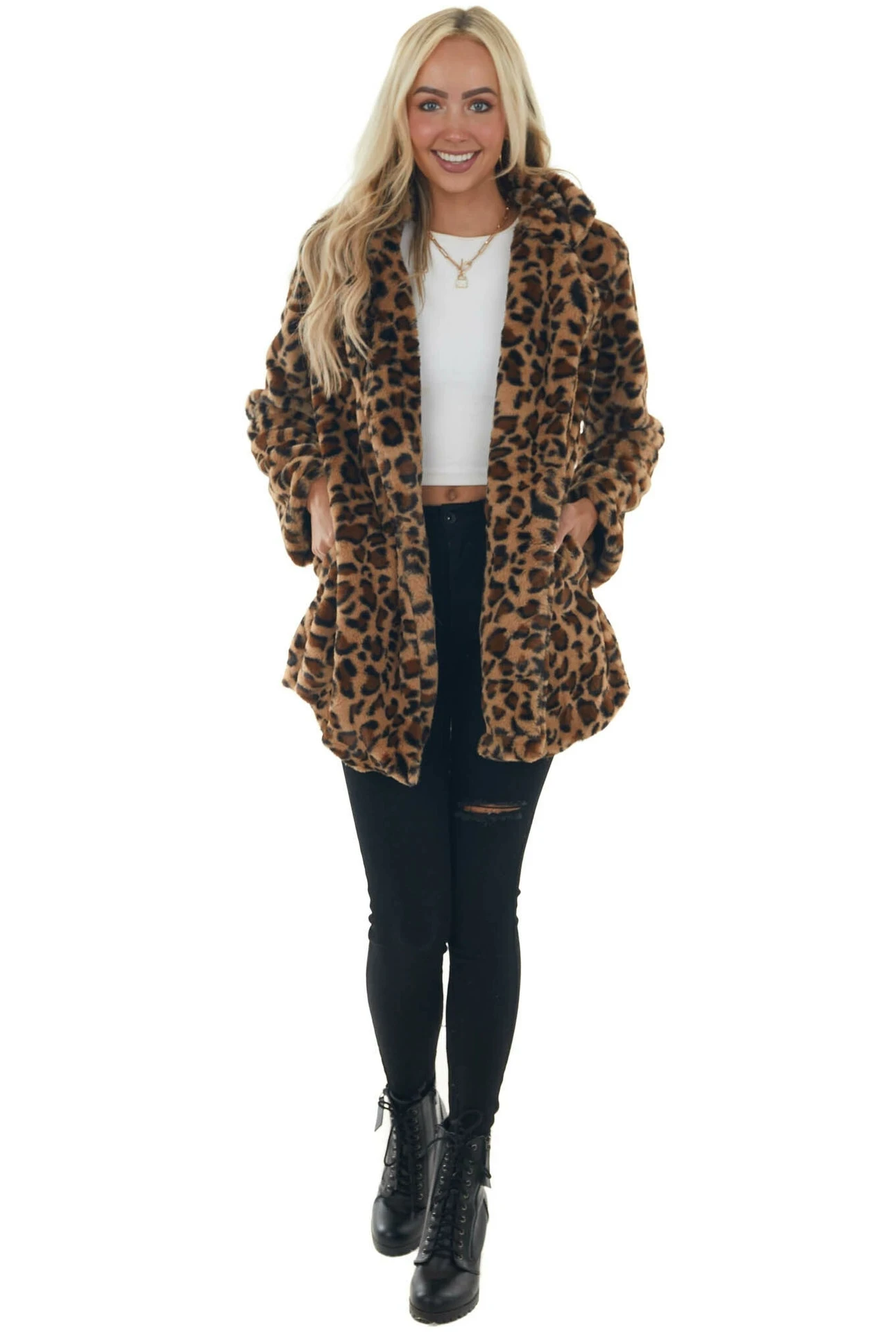 

Fashion Temperament Leopard Print Plush Jacket Women Keep Warm Faux Fur Loose Fur Coat With Pockets Female Trendy Streetwear