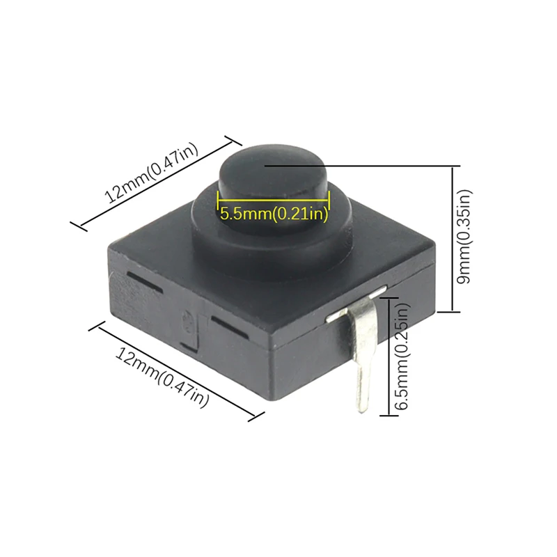 NEW 10Pcs 12X12MM Flashlight Button Switch 3 Legged Vertical Straight Insertion Two ON And One OFF Black Button Switch