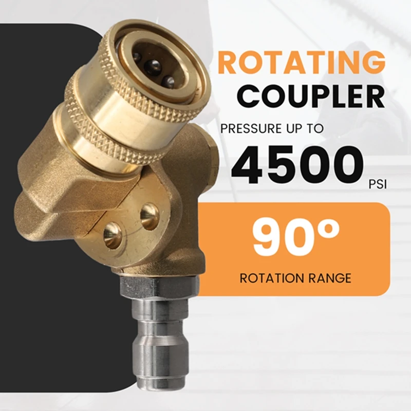 Quick Connecting Pivoting Coupler For High Pressure Washer Spray Nozzle 4500 Psi, 1/4 Inch, Updated 90 Degree