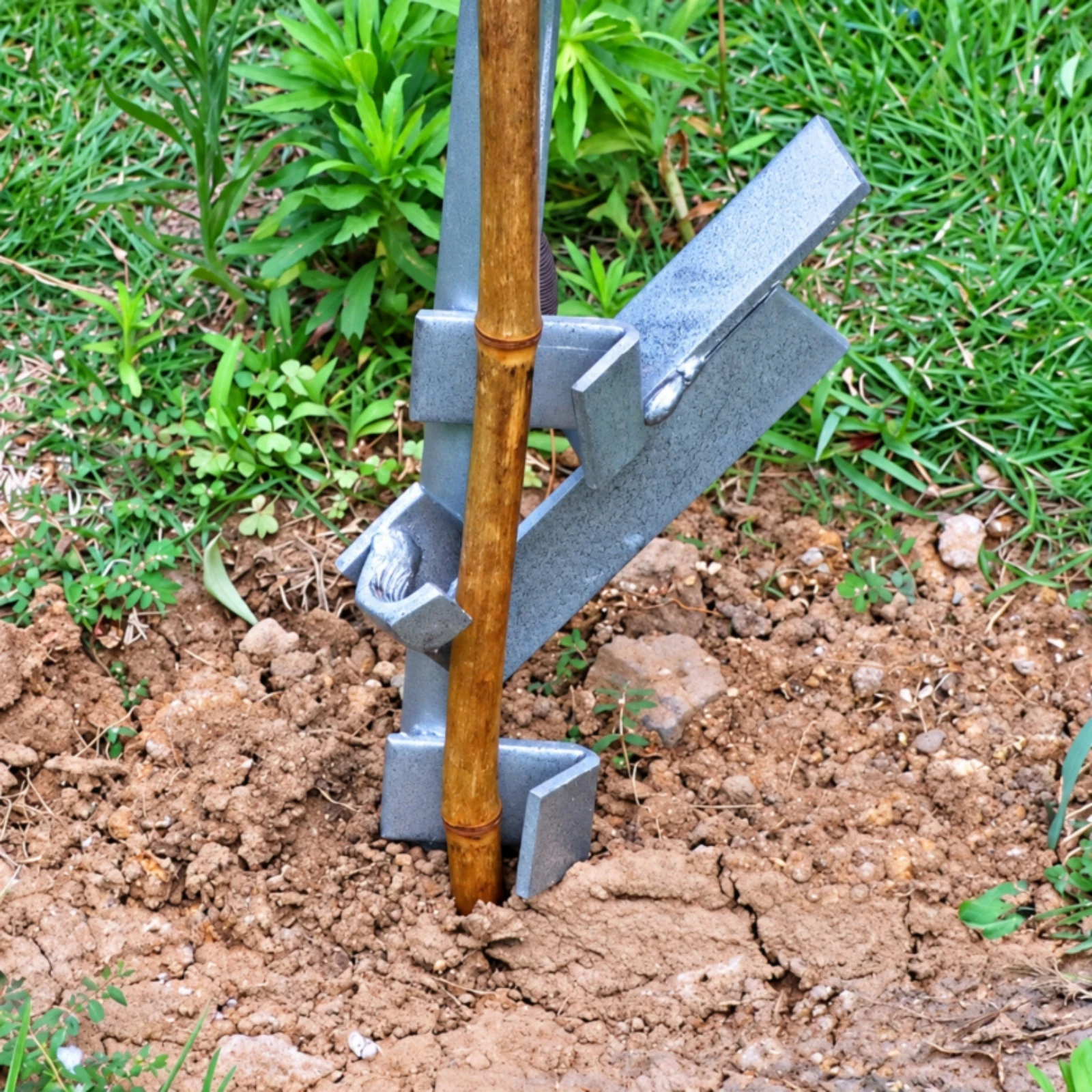 2 Pieces Pole Press Tool with Foot Plate Manual Bamboo Pole Insertion Tool for Gardeners, Garden, Farm