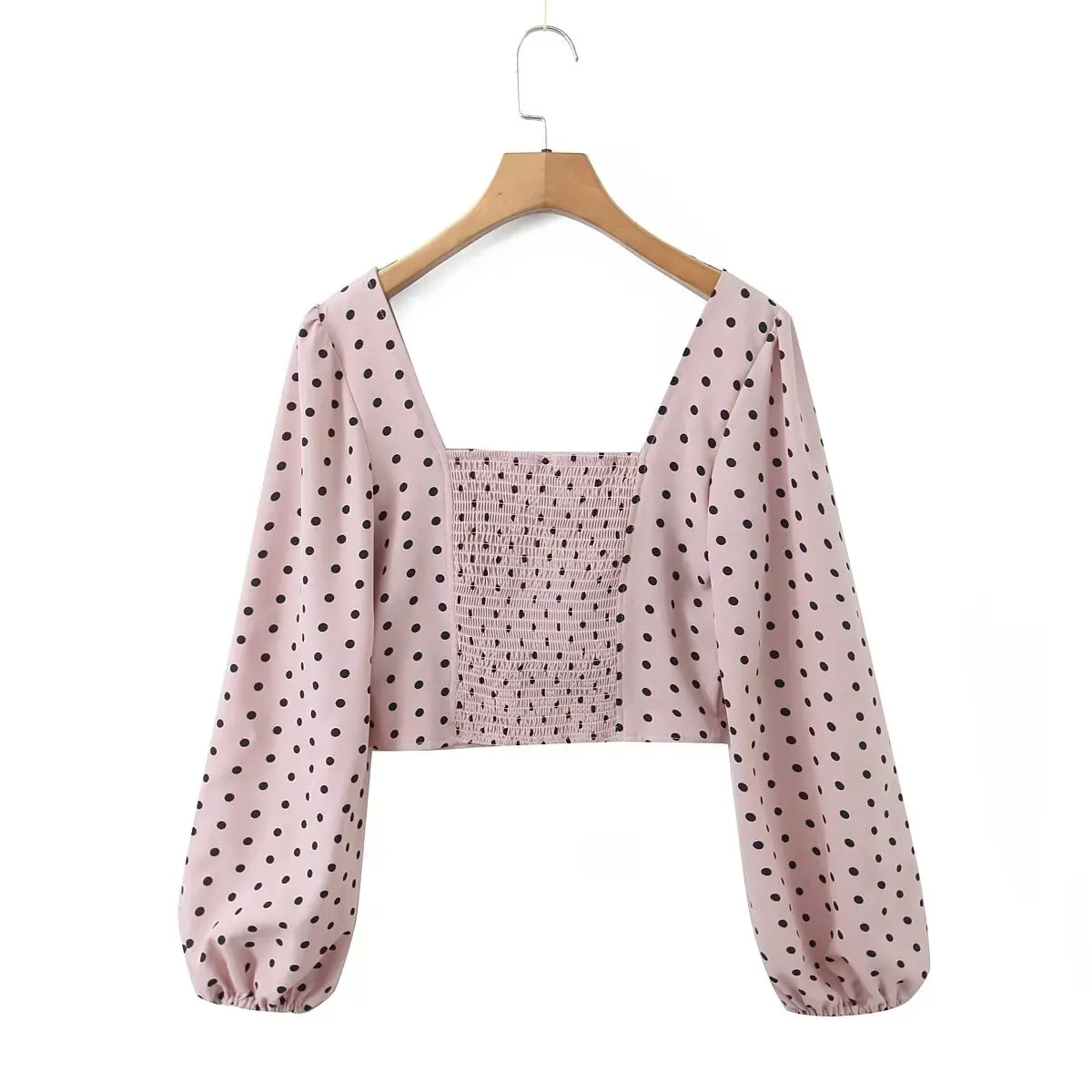 JNLEAOG Autumn New Women's Casual Faion Bubble Sve Square Collar Fibone Versatile ort Top Polyester Fiber Long Sve