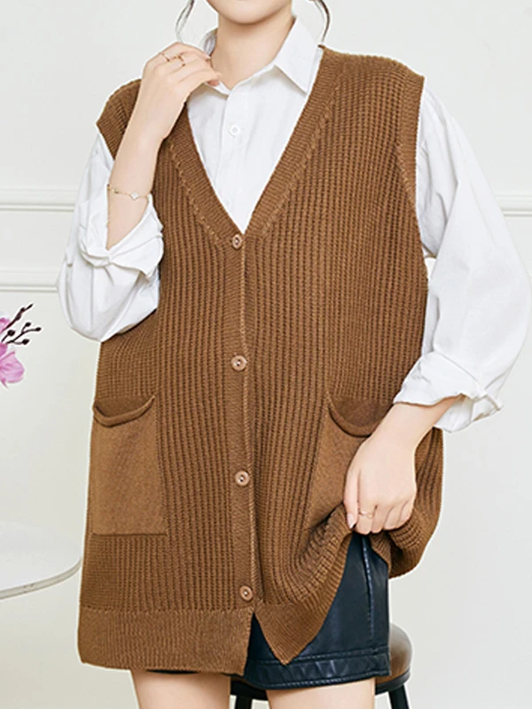 

Thiened Knitted Mid-Length Vest Women's Svel oulder Pad 2025 Autumn Winter New Sle Middle-Aged Women Open Cardiga...