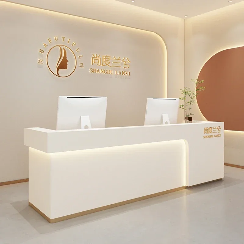 Minimalist Furniture Hairdressing Reception Entrances Tables Counter Desk Long Bank Luxurious Office Beauty Salon Storage Cafe