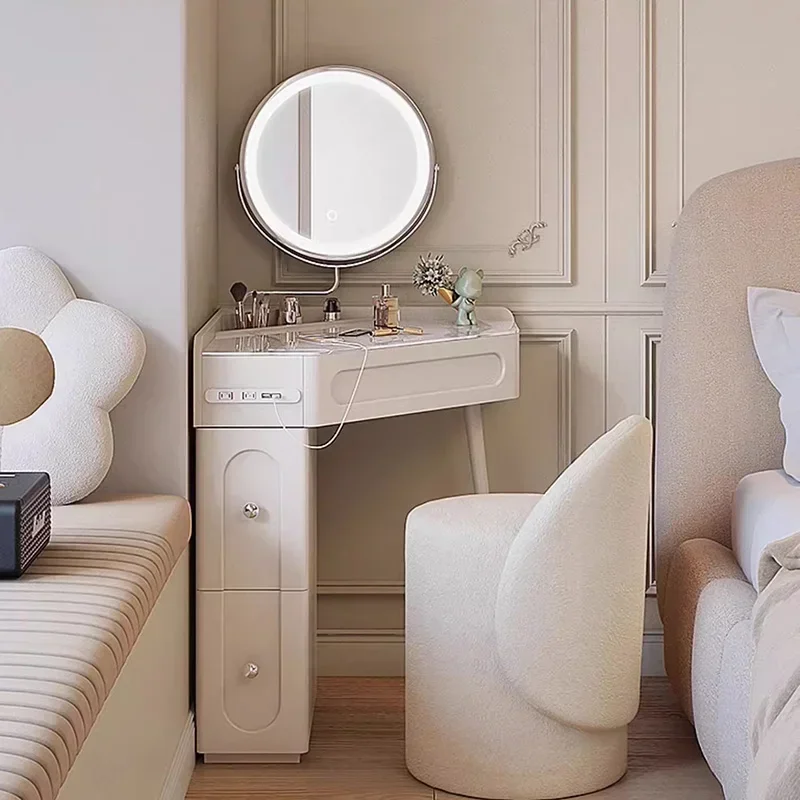 

Luxury Makeup Vanity Table Bedroom White Mirror Desk Dressing Table Modern Corner Wood Mesa De Maquillaje Postmodern Furniture
