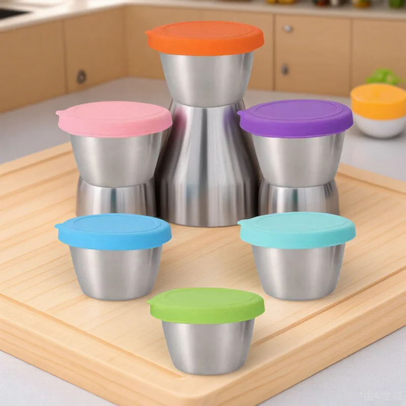 

6pcs Stainless Steel Dipping Sauce Cups Small Condiment Bowls For Ketchup Soy Sauce Mustard Salad Dressing Household Appetizer