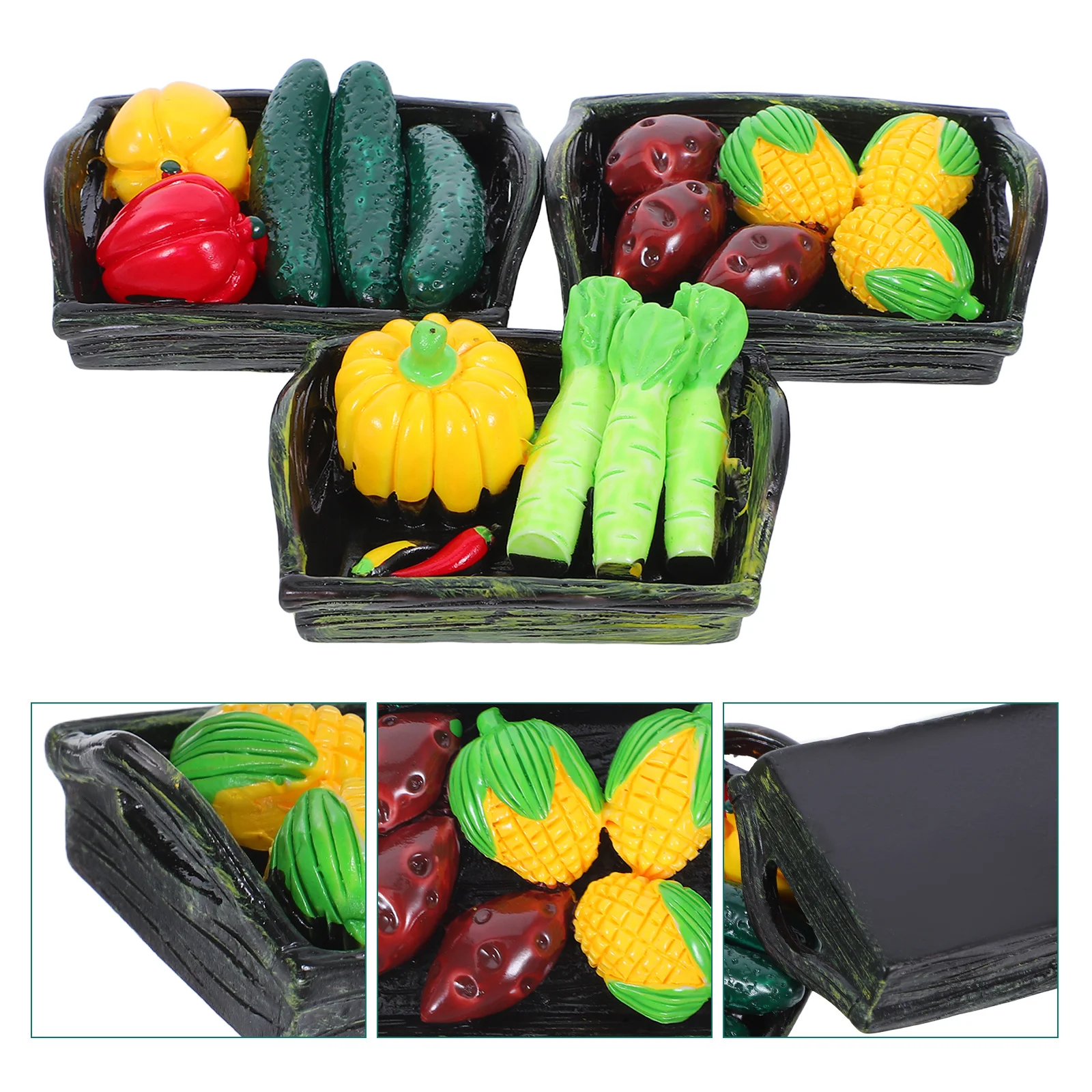 

3 Pcs Plants Dollhouse Accessories Pot Mini Toy Basket Decorative Vegetable Model Flower Vegetables