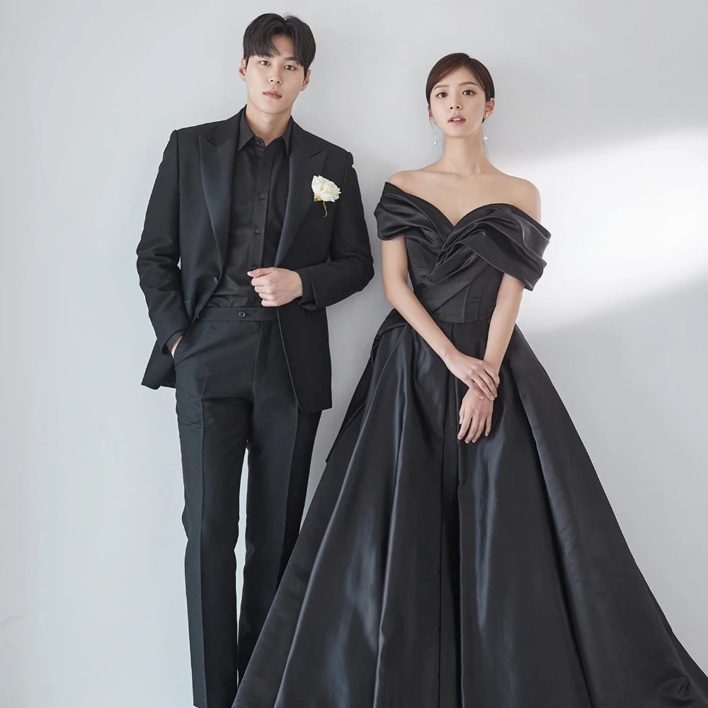 Ball Korea Simple Sizes Available Off-the-shoulder  Gown Party Dresses Draped Shirred Charmeuse Evening