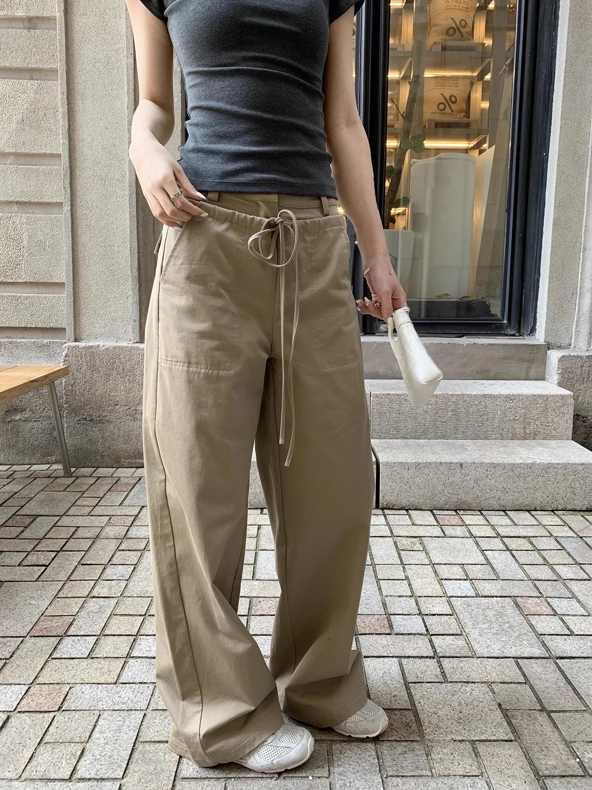 American Retro High Waist Drawstring Casual Pants Women's Versatile Belted Loose Fit Trousers Suitable for All Occasions