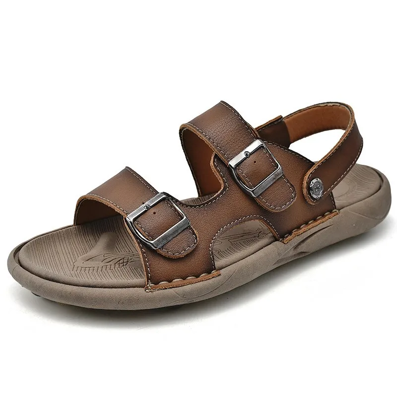 Sandalias De piel De vaca para Hombre, zapatos De playa, informales, De cuero