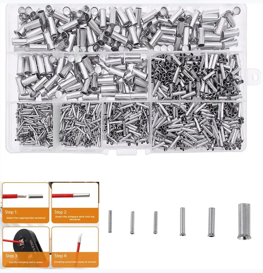 

1950pcs Terminal Block Copper-plated Silver EN Type Bare End European Terminal Block 0.5mm² To 10mm² Insulated Flared Parts