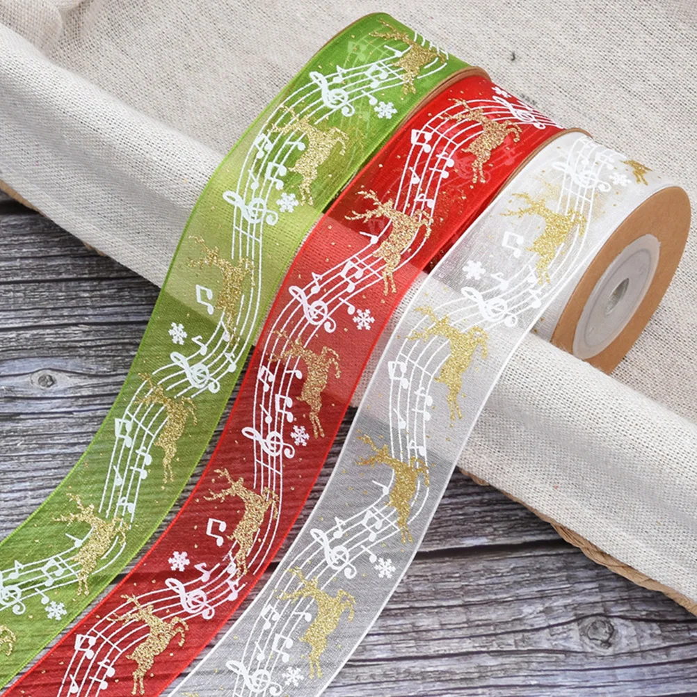 

3Pcs Christmas Ribbon -Resistant Polyester Decorative Ribbon for Gift Wrapping DIY Hair Bow Xmas Party Supplies