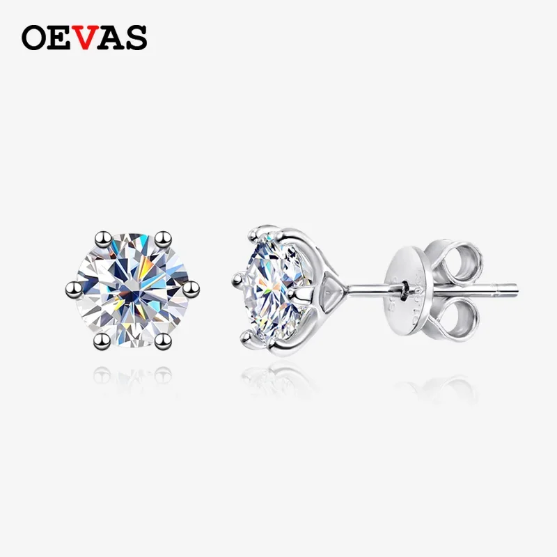 OEVAS 100% 925 Sterling Silver 0.2-2 Carat D Color Moissanite Diamond Stud Earrings For Women Sparkling Party Fine Jewelry Gifts