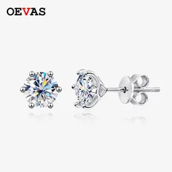 OEVAS 100% 925 Sterling Silver 0.2-2 Carat D Color Moissanite Diamond Kolczyki sztyfty dla kobiet Błyszcząca impreza Drobna biżuteria Prezenty