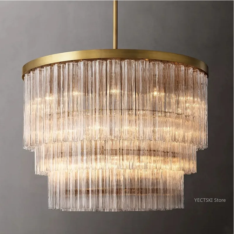 

American postmodern living room pendant light circular hall creative bedroom minimalist dining room light luxury crystal