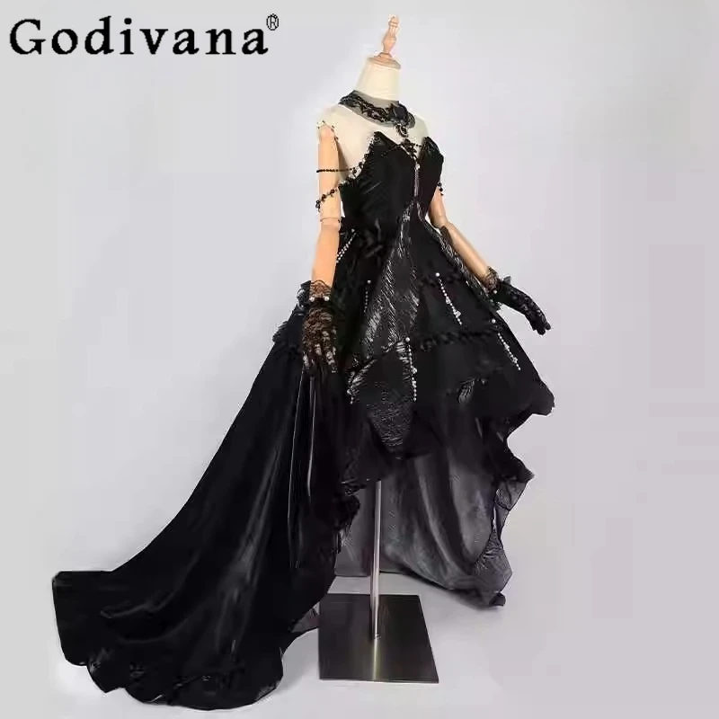 Two Dimensional Game Dress Women's Black Cosplay Carnival Party Long Dress Female Christmas Banquet Cos Dress Set