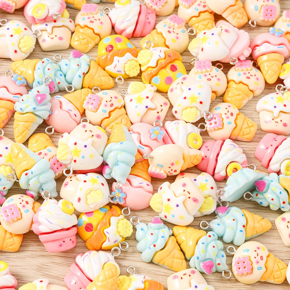 Tusember 10 Stück/Los Gemischte Niedliche Cupcake- und Eiscreme-Anhänger für DIY Handgemachten Schmuck, Lebensmittel-Anhänger für Ohrringe, Armbänder und Bastelarbeiten – Detail 3