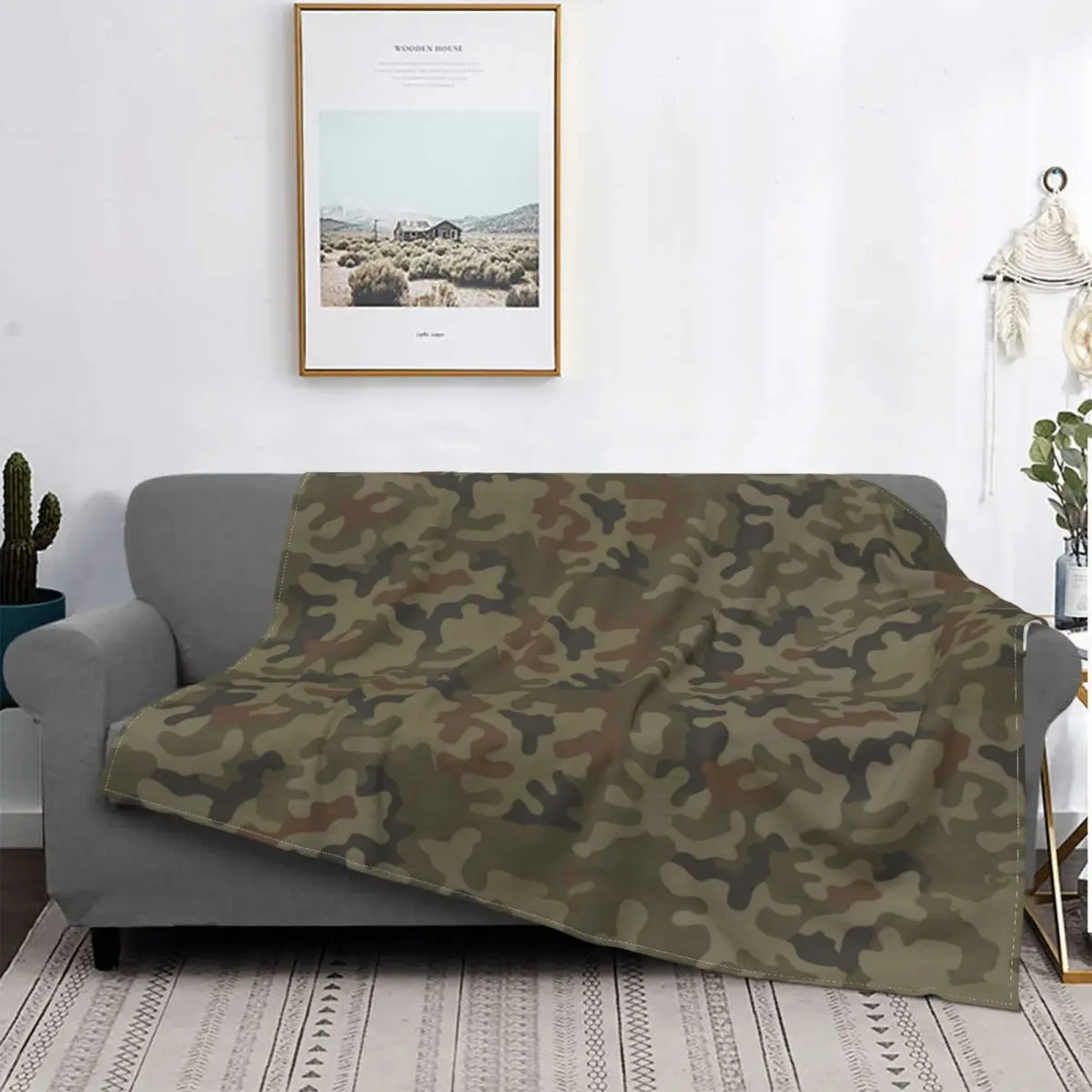 

Polish Camo Grom Camo Blanket Flannel Print Armed Army Multipurpose Super Soft Blanket for Home Sofa Bed Cover