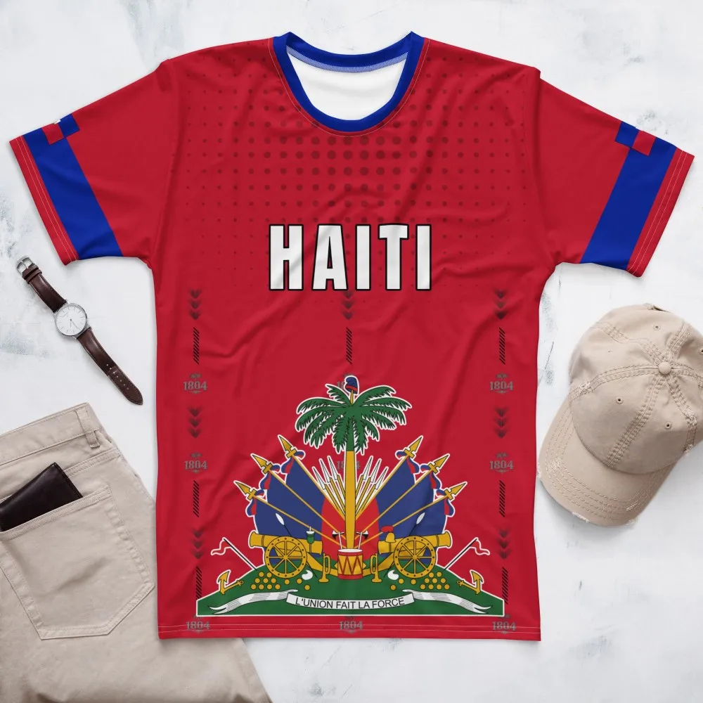 Haitian flag shirt, Haitian coat of arms printed T-shirt, unisex summer football short-sleeved shirt, Haitian Pride gift top.