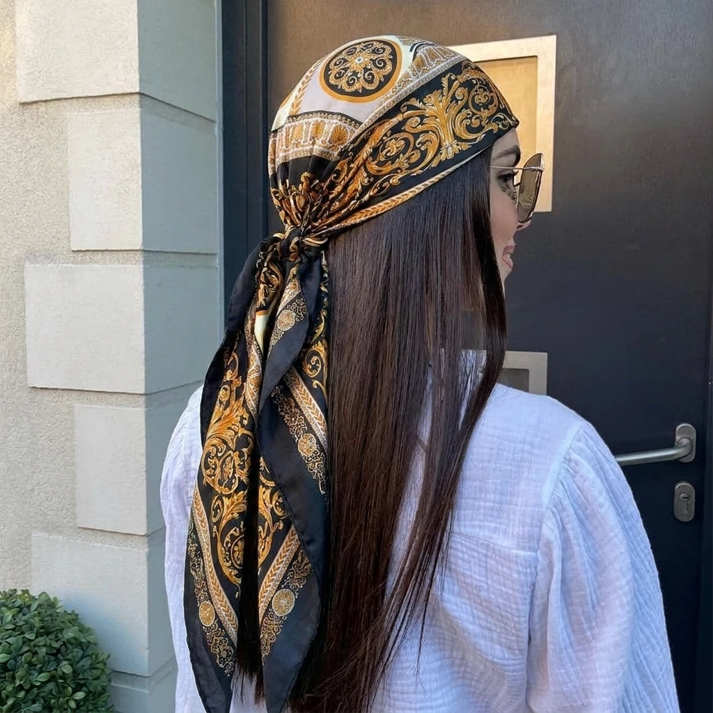 Silk Shawl Satin Square Scarf For Women Paisley Neckerchief Female Headband Hair Bands Print Foulard Hijab Wraps Bandan 90cm - view 3