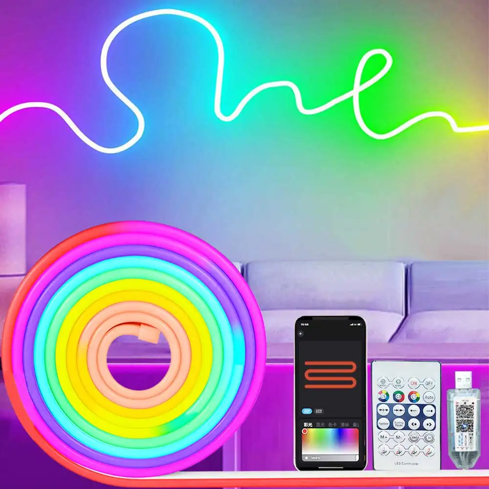 Neon Strip Light Bluetooth Neon Led Strip Lights Smart 1M 2M 3M 5M Waterproof RGBIC Flex Ribbon Led Tape Music Sync