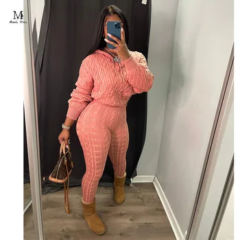 ชุดเสื้อสเวตเตอร์ถัก2ชิ้นสำหรับฤดูใบไม้ร่วงและฤดูหนาว