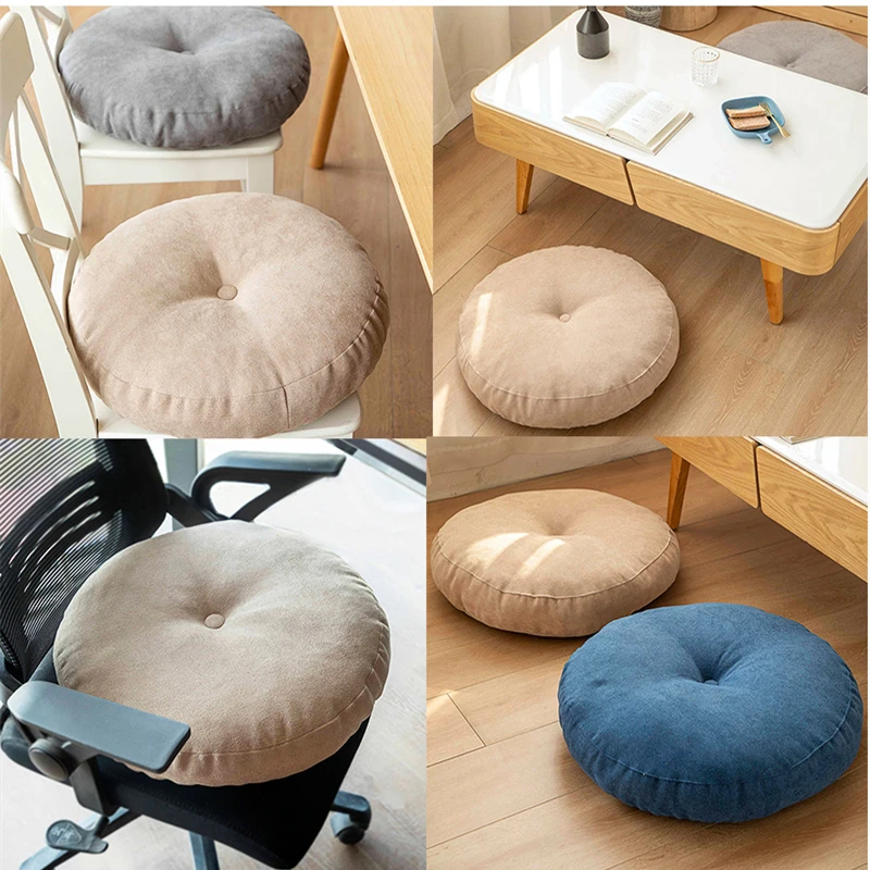 Soft Linen Round Seat Cushion Chair Cushion Thick Velvet Tatami Cushion Memory Foam Pillow Pouf Living Room Cushion Floor Mat