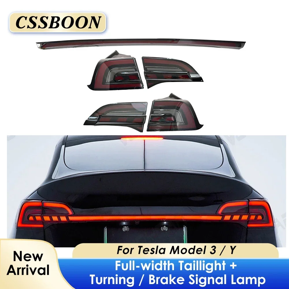 CSSBOON Full Width Tail Lights Car LED Tail Warning Tailights Rear Turn Signal Brake Light for Tesla Model 3 Y Accessories