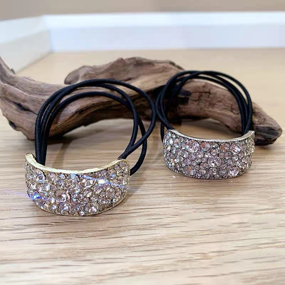 Shiny Crystal Rhinestone Thick Hair Circle Hair Rope Diamond Sweet Head Rope High Elastic Rubber Band Headdress Hair Accessories