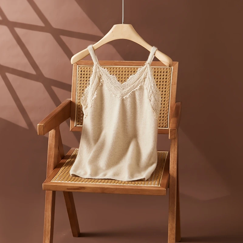 

Luxury Women's 100% Cashmere Vest Sweater Laces Sleeveless Pullover Autumn Winter Lady grace Style Vest Sweater Basic Warm Vest