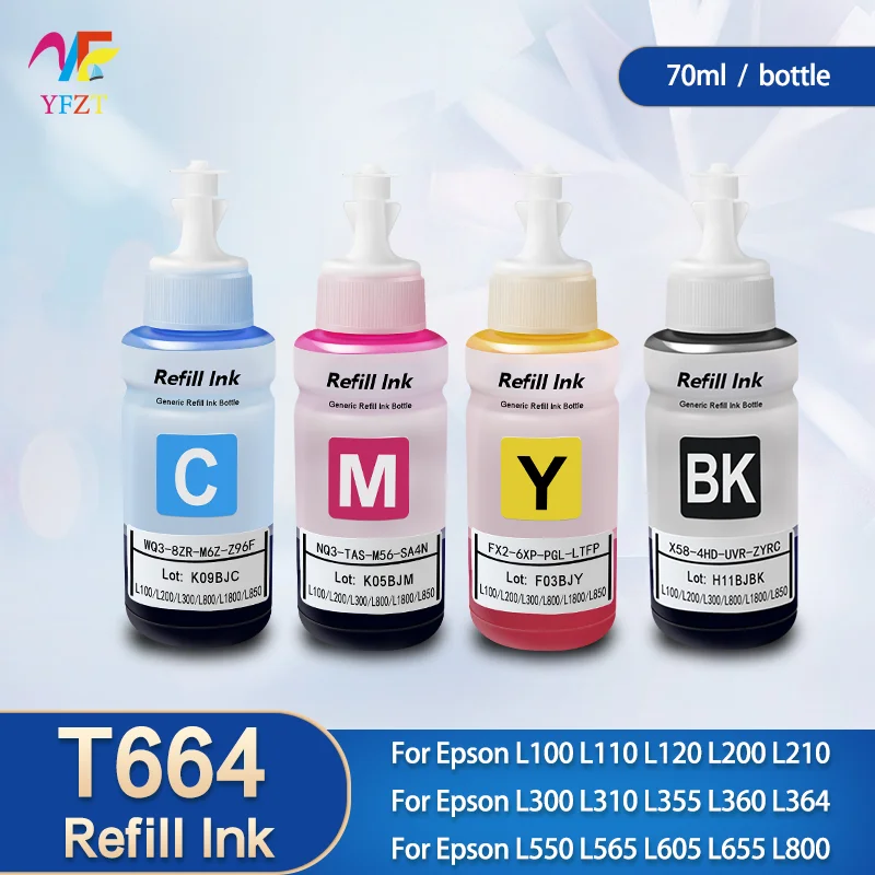 664 Refill dye ink For Epson L495 L550 L555 L565 L566 L575 L396  L100 L110 L120 L210 L310 L355 L360 L364 L365 L486 L80 Printer