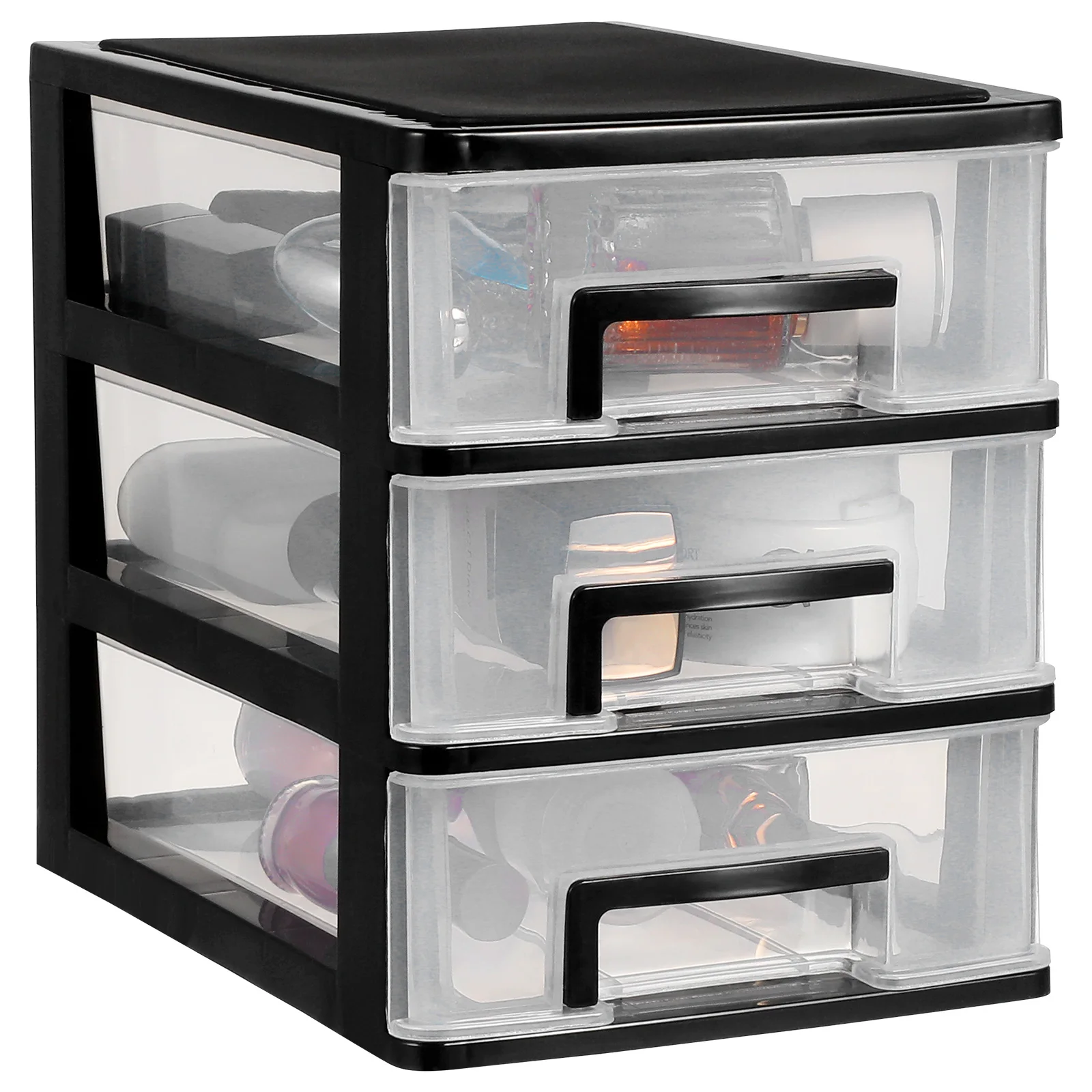 3-lagige transparente Aufbewahrungsbox für den Schreibtisch, Schublade, Kunststoff, Kosmetik-Organizer für Make-up-Pinsel, Mascara, Augenbrauenstift, Schwarz