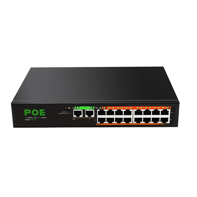 

16 Port PoE Switch with 2 Gigabit Uplink Ethernet Port 250W High Power Support IEEE802.3af/at Rackmount Unmanaged