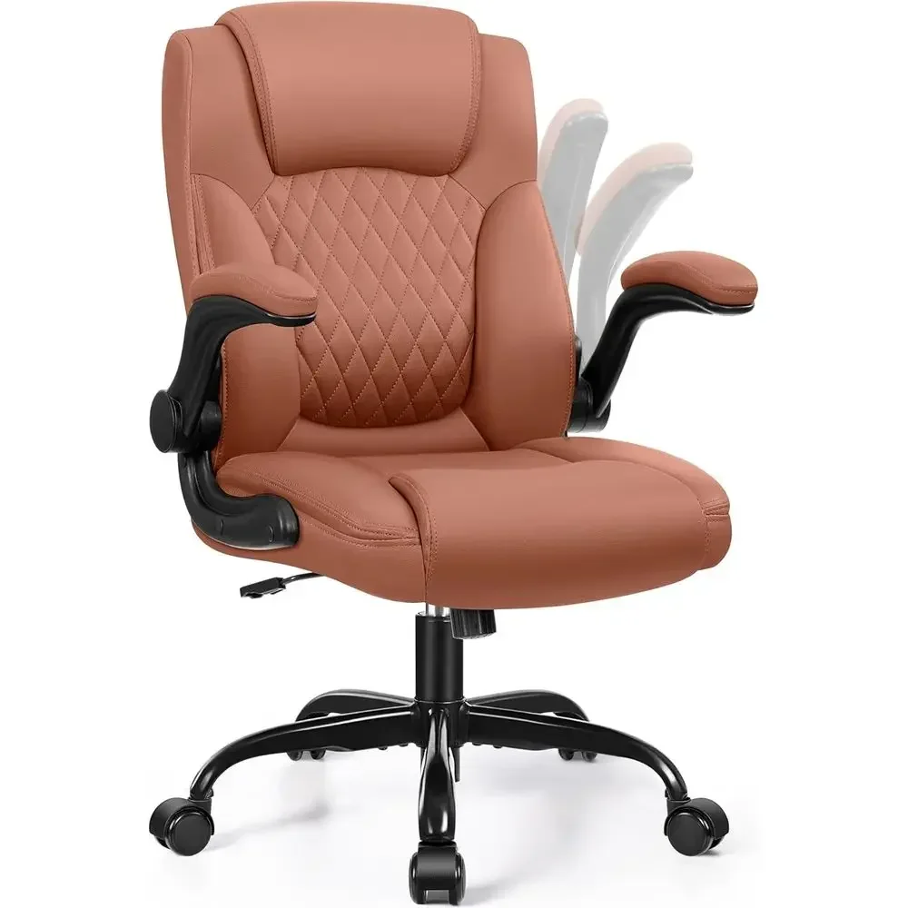 

Ergonomic PU Leather Office Chair with 360° Swivel, Adjustable Armrests, and Wheeled for Home Computer Desk Use
