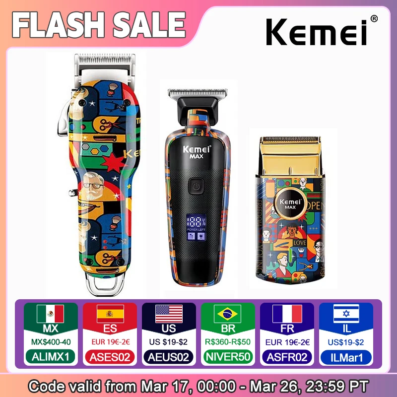 Kemei Rechargeable Graffiti Pattern Electric Hair Clipper Professional Barber Trimmer Man Shaver Km-MAX2092 KM-MAX5090 KM-RS7098