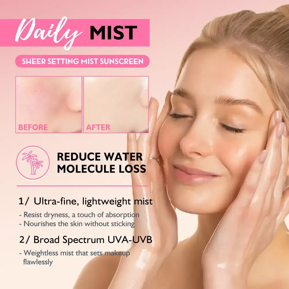75ml KOEC Sheer Setting Sunscreen SPF50 Mist Long-Lasting Effect Broad Spectrum UVA UVB Protection Lightweight Plant Extracts
