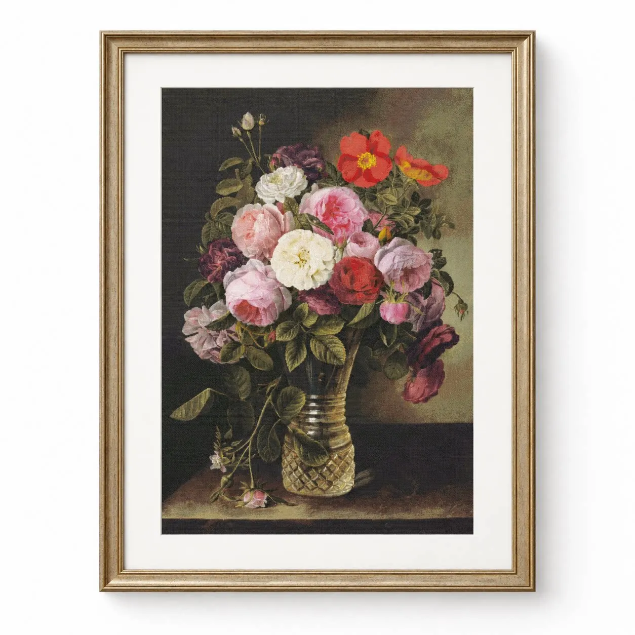 15CT [KZ-ZZ3849-Transparent Vase]11CT 14CT 16CT DIY Stamped Cross Stitch Kit with Printed Canvas and Cotton Threads Embroidery