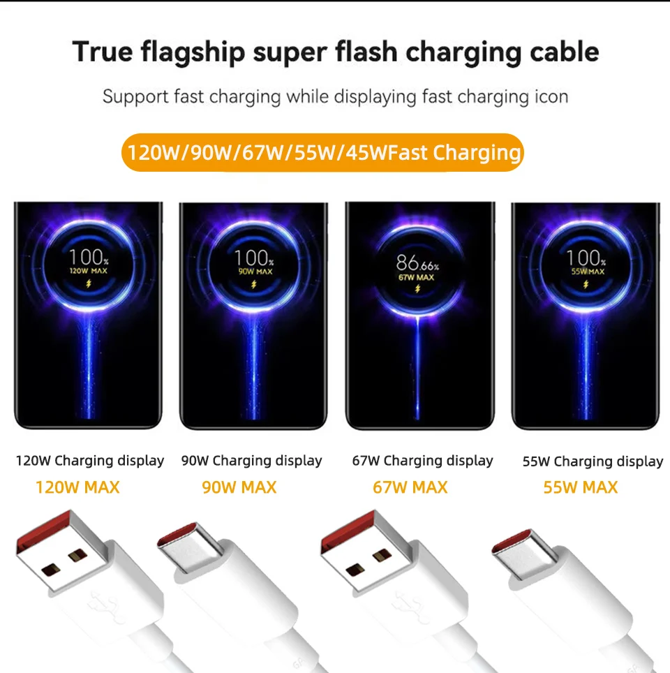 Usb Type C Cable For Xiaomi 120W 90W 67W Hyper Turbo Charger Cables For Mi 17 15 14 13 T Pro Poco F7 Ultra F8 X7 Redmi Note 12 9