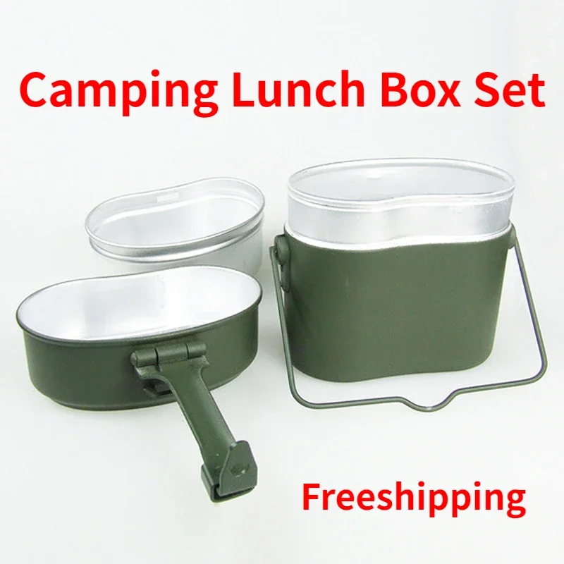 

Outdoor Military Cooking Cookware Set 3 in 1 Aluminum Camping Lunch Box Army Canteen Cup Pot for Picnic Travel Water Cup Bowl