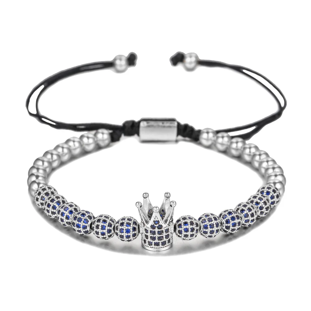 European American New Color Zircon Crown Adjustable 6mm Bracelet Copper Ball Woven Jewelry Holiday Gift