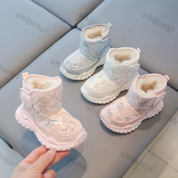 Baby Winter Cotton Boots Girls Boys Outdoor Warm Snow Boots Children Plush Short Boots Kid Solid Waterproof Cotton-padded Shoes