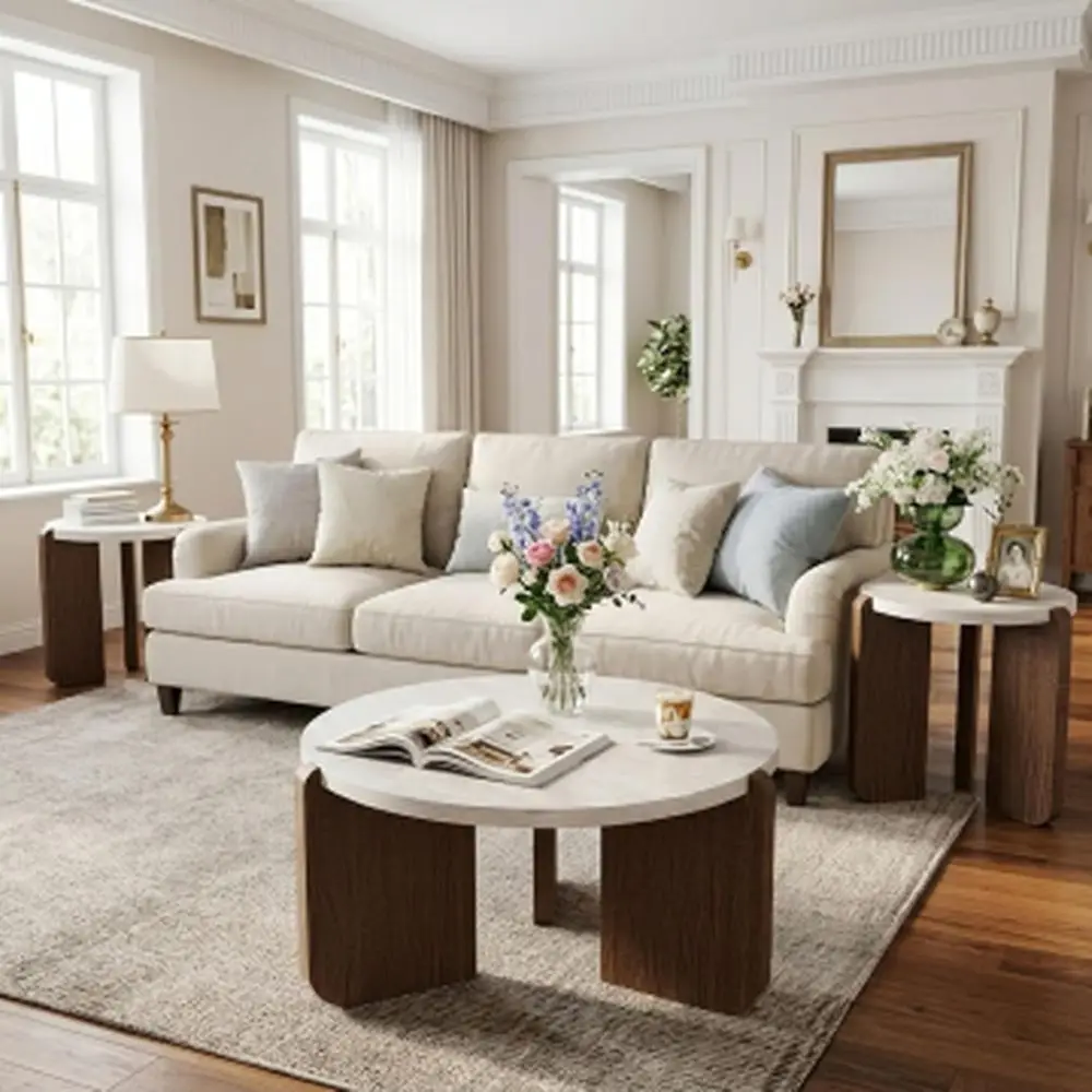 

3-Piece Round Marble Living Room Furniture Set, Easy Assembly for Home & Office