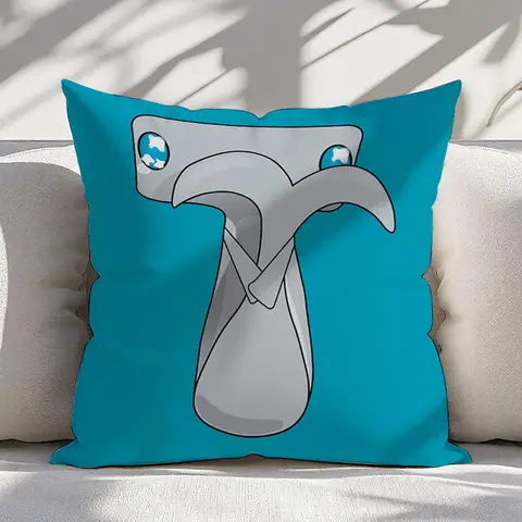 Funny Blue Hammerhead Shark Pillow Case, Cute Cartoon Sea Animal Cushion Cover, Ocean Theme Home Decor Throw Pillow Slipcover