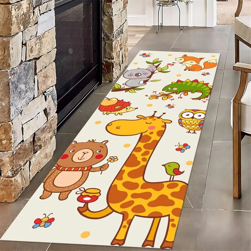 Cartoon Animal Runner Rug Cute Giraffe Bear Fox Design Mat Playful Home Decor Carpet Soft Non-slip Hallway Children's Room Decor
