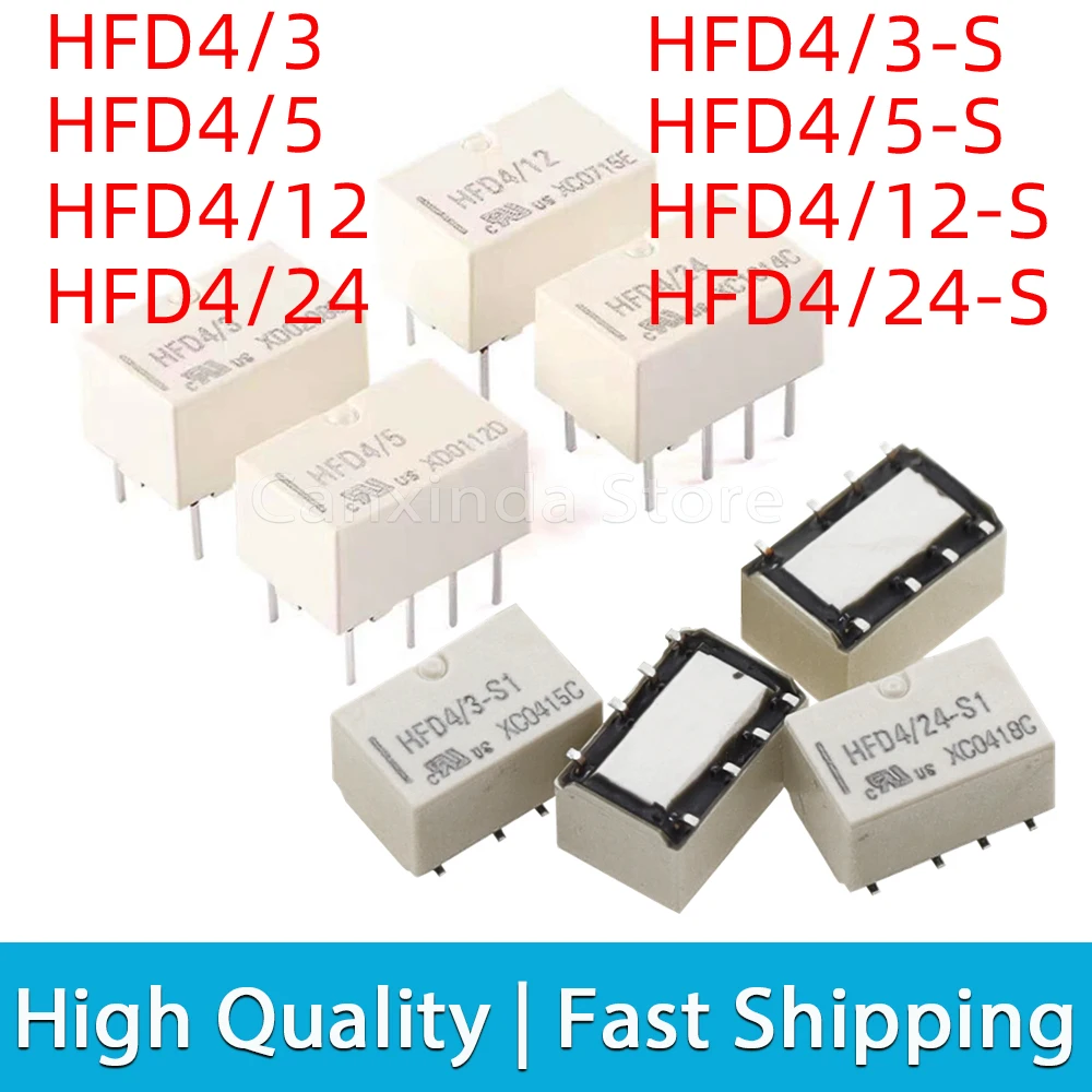 2PCS HFD4-3 HFD4-5 HFD4-12 HFD4-24 3V 5V 12V 24V 8Pin DIP Relay HFD4-3-S HFD4-5-S HFD4-12-S HFD4-24-S SMD 2A HFD4 Relay