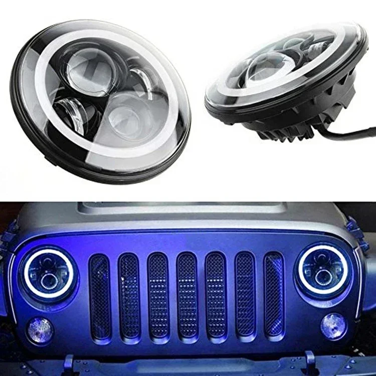 7 Inch 45W Round LED Halo lamp Kit Met  Chips DRL Angel Eye H4 H13 Hi/Lo beam headlight for Jeep JK 2009-2015 TJ YJ Hummer