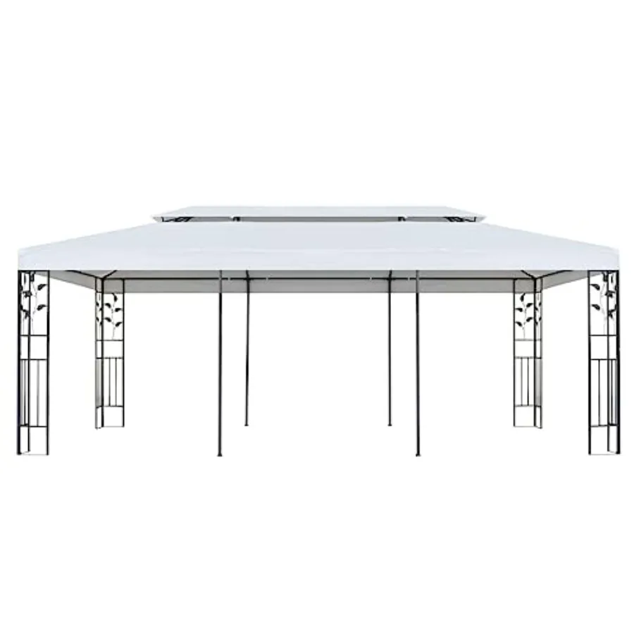 Gazebo for outdoor use, steel frame with powder coating, white color, polyester roof with PA coating, ornate floral details and