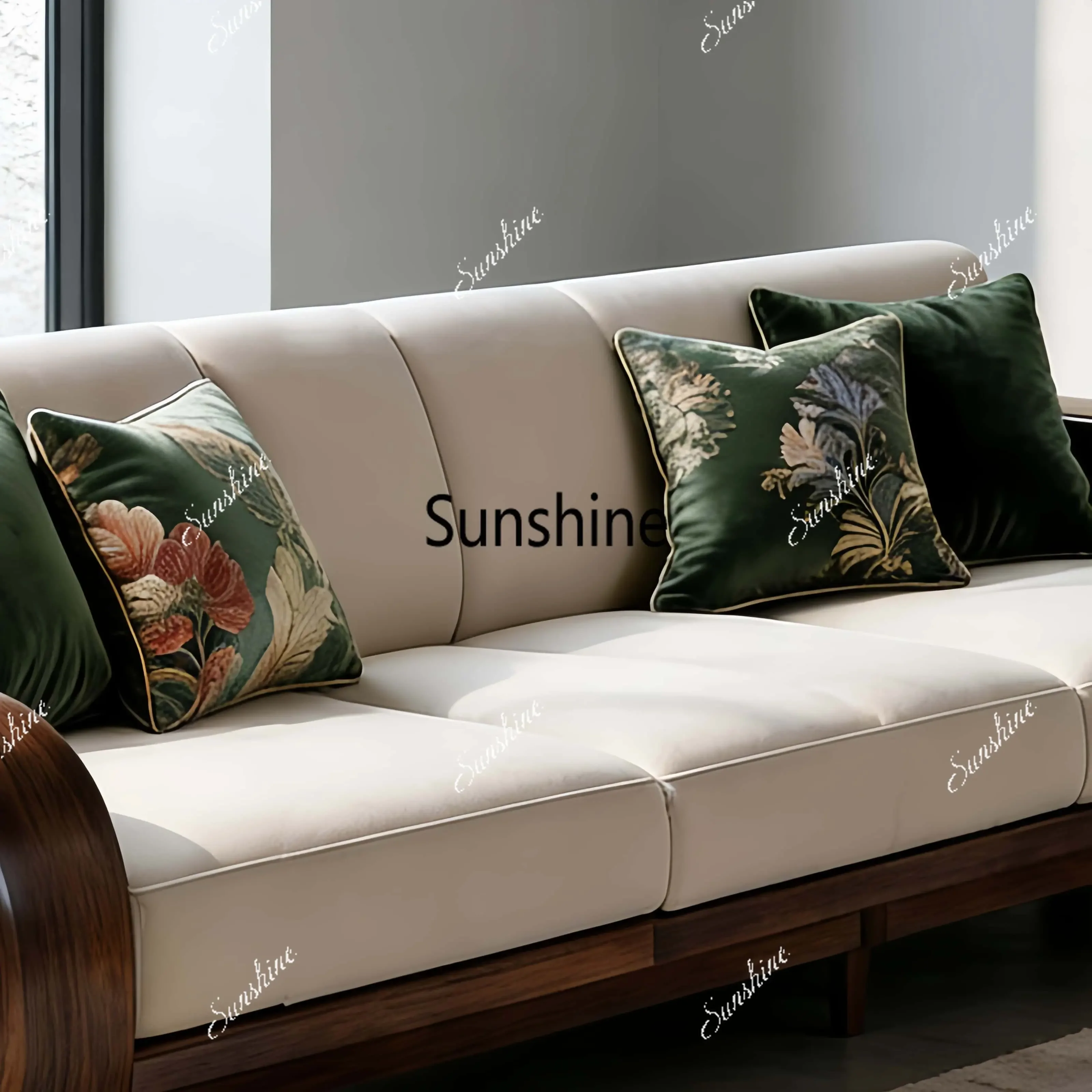 

YNew Chinese-style solid wood sofa small apartment living room simple reception three people straight row