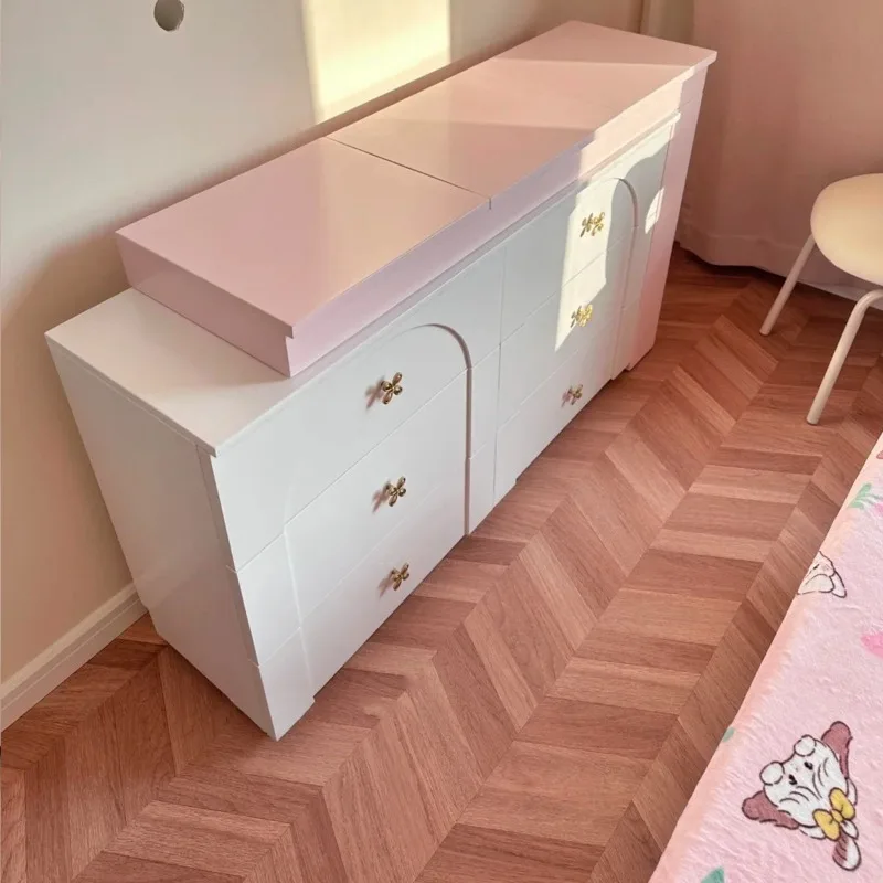 Pink Flip Dresser Chest Integrated French Dresser Cream Bedroom End Corner Desk